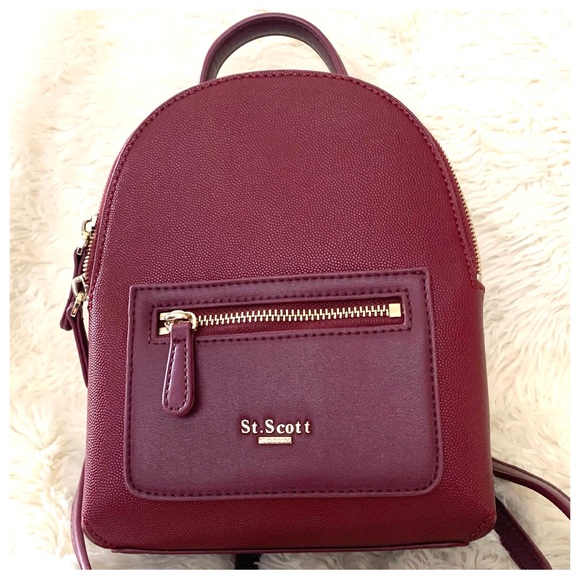 St. Scott London Burgundy Gold Hardware Mini Backpack Shoulder Bag Faux Leather - Picture 5 of 11